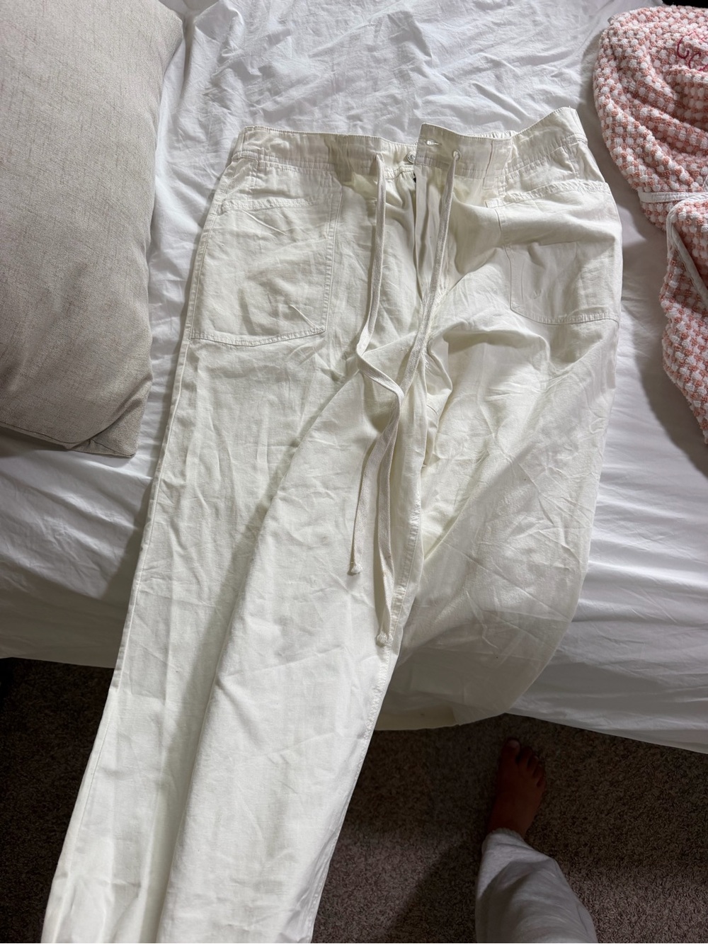We The Free Off-White Drawstring Linen-Blend Chinos